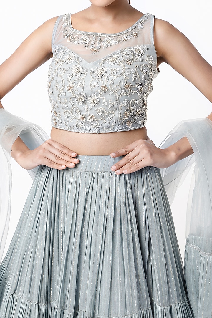 Dusky Grey Sequins Embroidered Lehenga Set by Jiya By Veer Designs at Pernia's Pop Up Shop