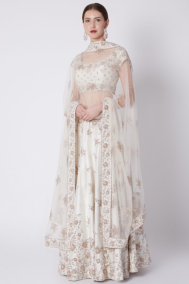 Ivory Embroidered Wedding Lehenga Set by Jiya by Veer Designs at Pernia's Pop Up Shop