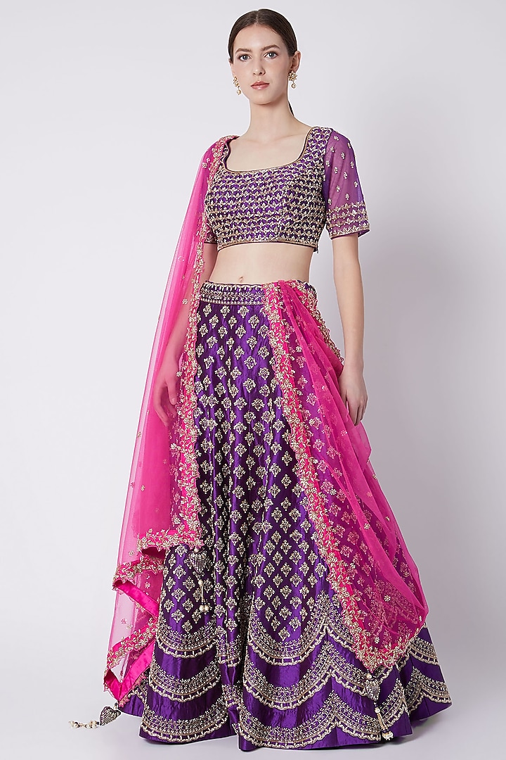 Purple Embroidered Lehenga Set by Jiya by Veer Designs