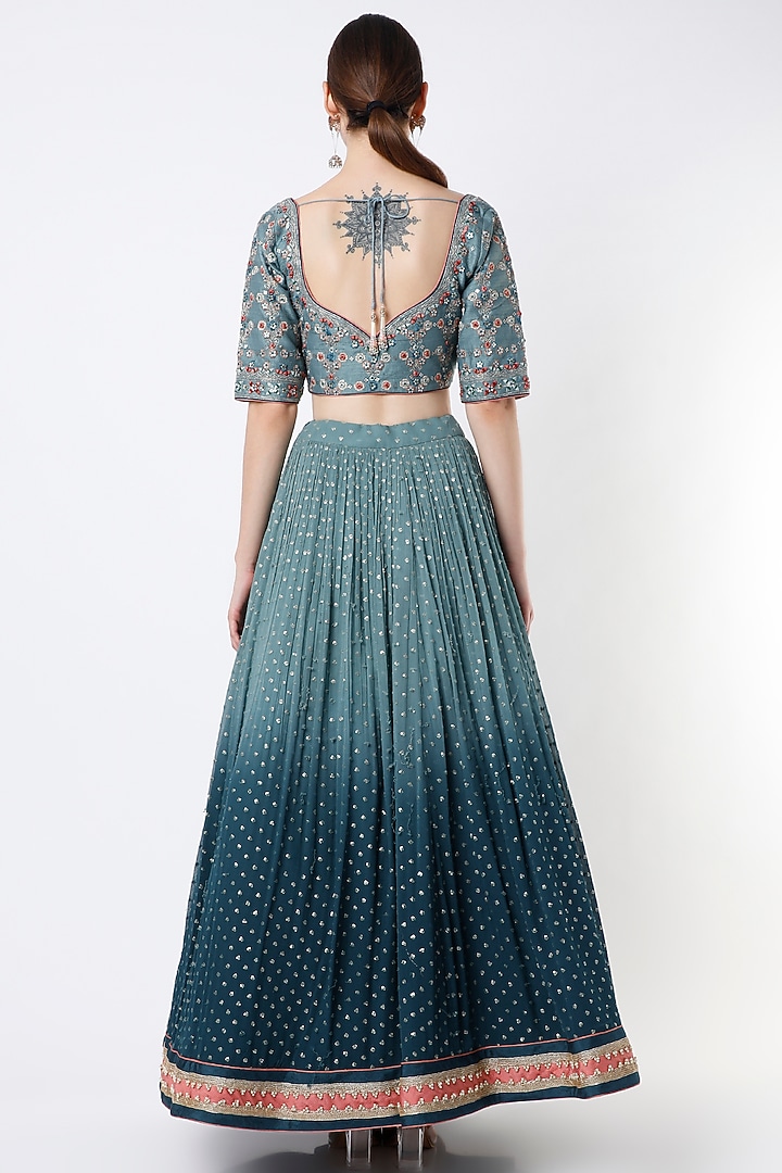 Dusky Sky Blue & Turkish Blue Ombre Wedding Lehenga Se by Jiya By Veer Designs at Pernia's Pop Up Shop