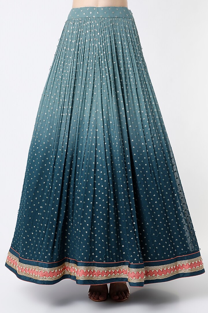 Dusky Sky Blue & Turkish Blue Ombre Wedding Lehenga Se by Jiya By Veer Designs at Pernia's Pop Up Shop