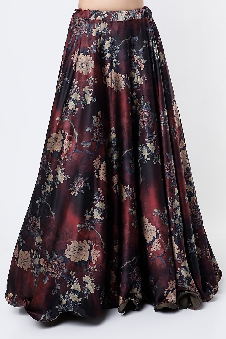 Rust Brown Silk Floral Printed Jacket Wedding Lehenga Set by Jiya By Veer Designs at Pernia's Pop Up Shop