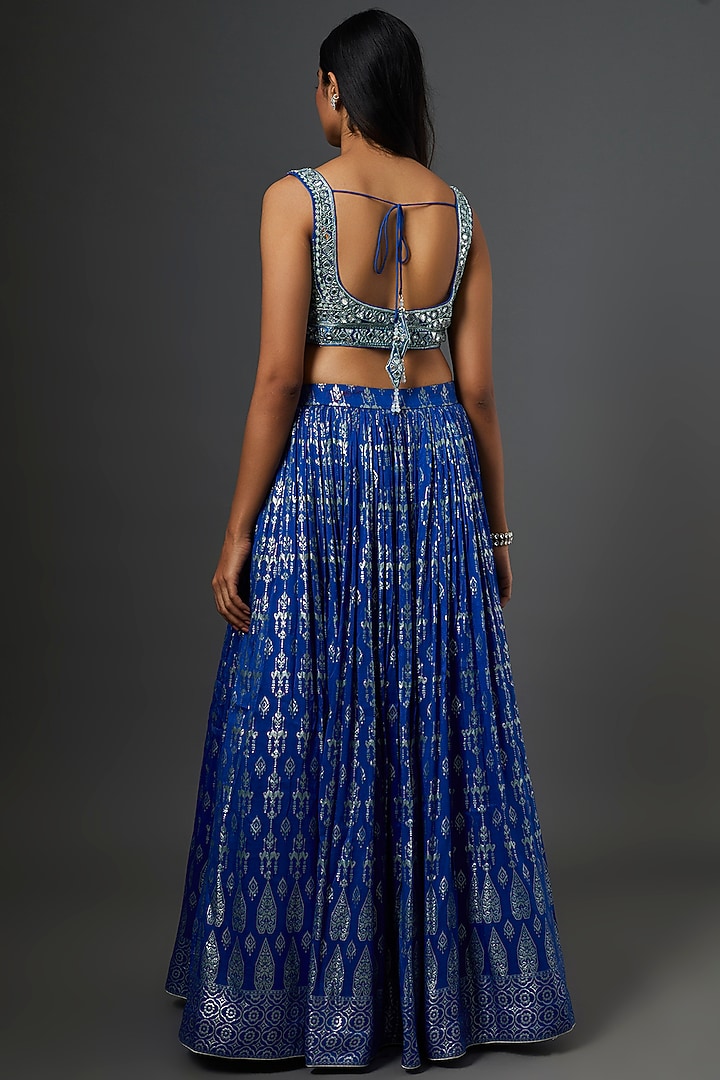 Bright Blue Banarasi Silk Wedding Lehenga Set by Jiya by Veer Designs at Pernia's Pop Up Shop