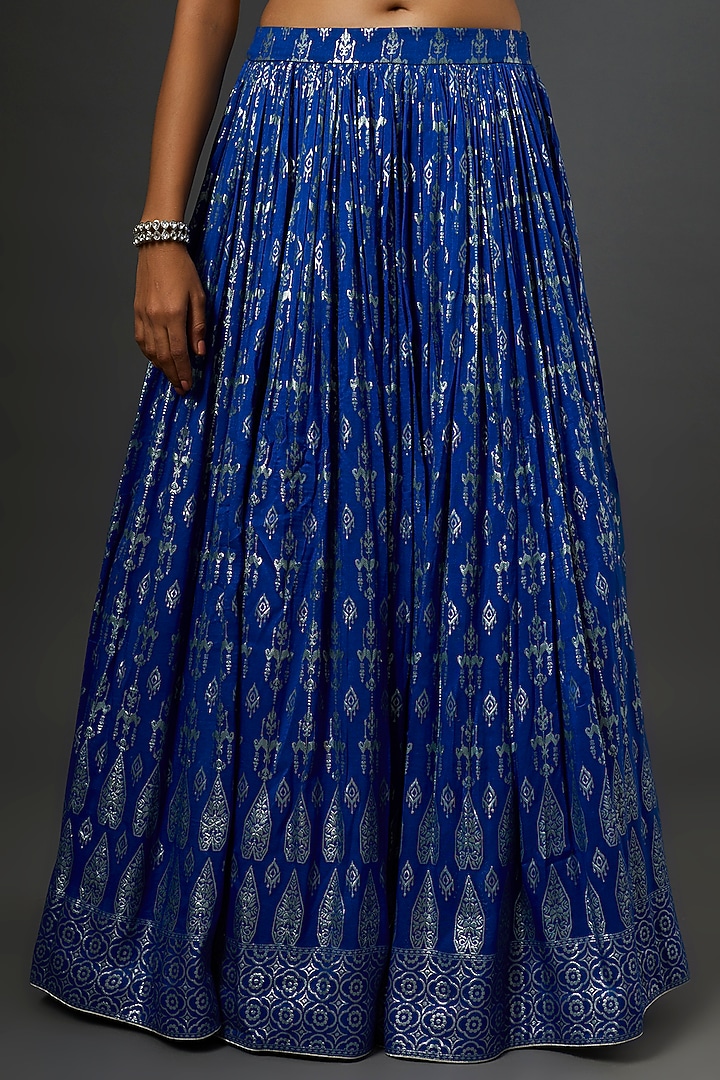 Bright Blue Banarasi Silk Wedding Lehenga Set by Jiya by Veer Designs at Pernia's Pop Up Shop