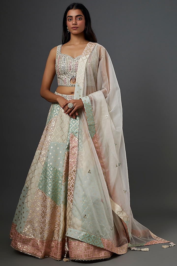 Multi-Colored Chanderi Silk Lehenga Set by Jiya by Veer Designs