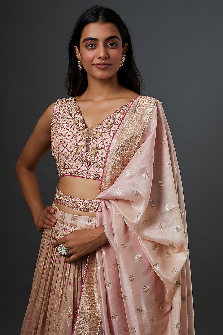 Blush Pink Embroidered Wedding Lehenga Set by Jiya by Veer Designs at Pernia's Pop Up Shop