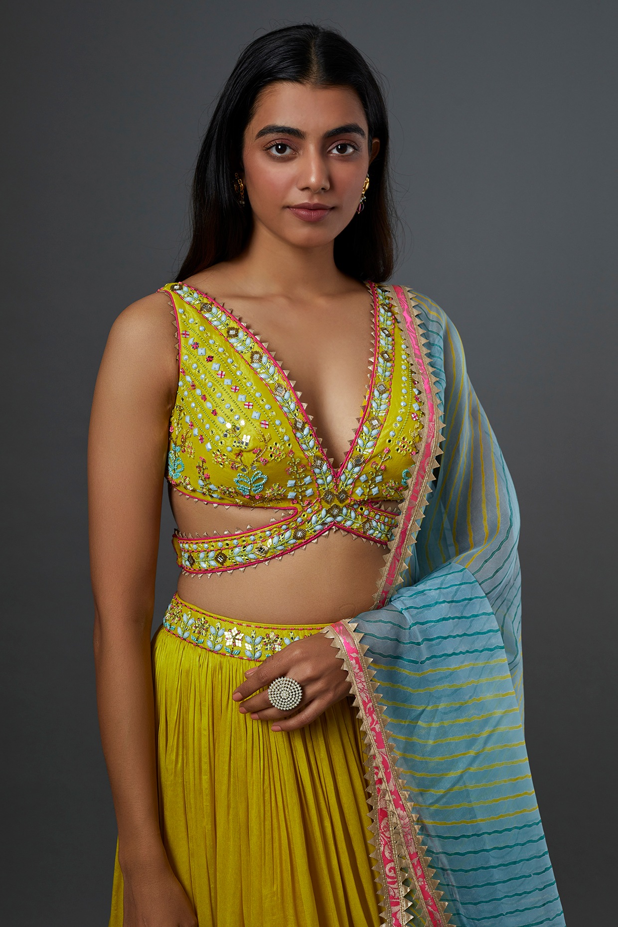 Pink & Yellow Banarasi Brocate And Full Stitched Blouse Designer Lehenga  Choli-VT1062102M - RJ Fashion