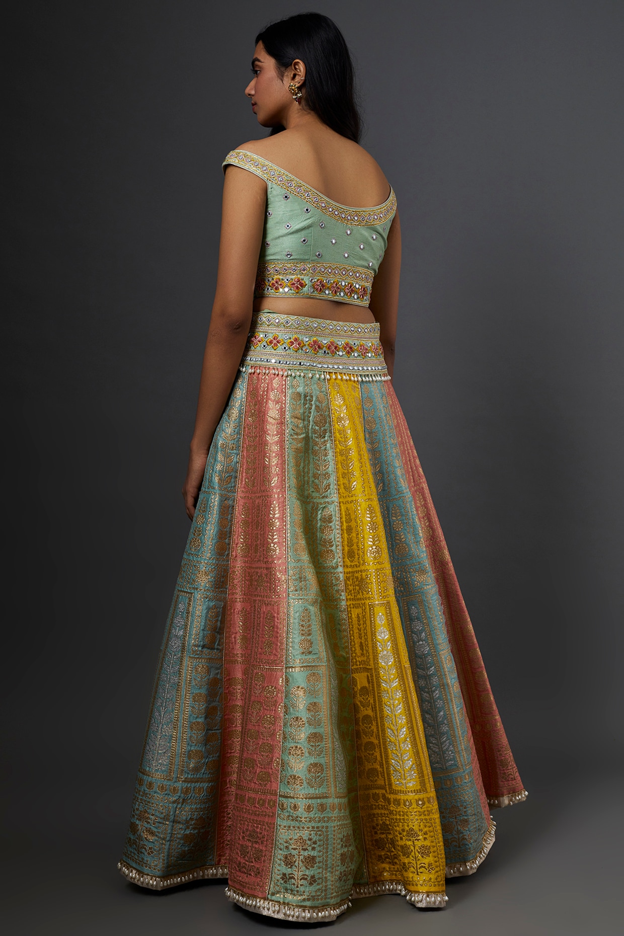 Bridal Mehndi Multi-Colored Lehengas with Choli in Silk Fabirc – Nameera by  Farooq