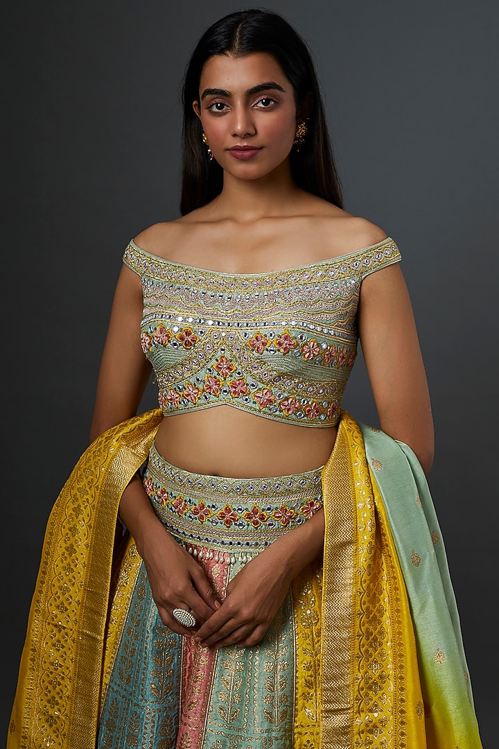 Multi-Colored Banarasi Silk Wedding Lehenga Set by Jiya by Veer Designs at Pernia's Pop Up Shop