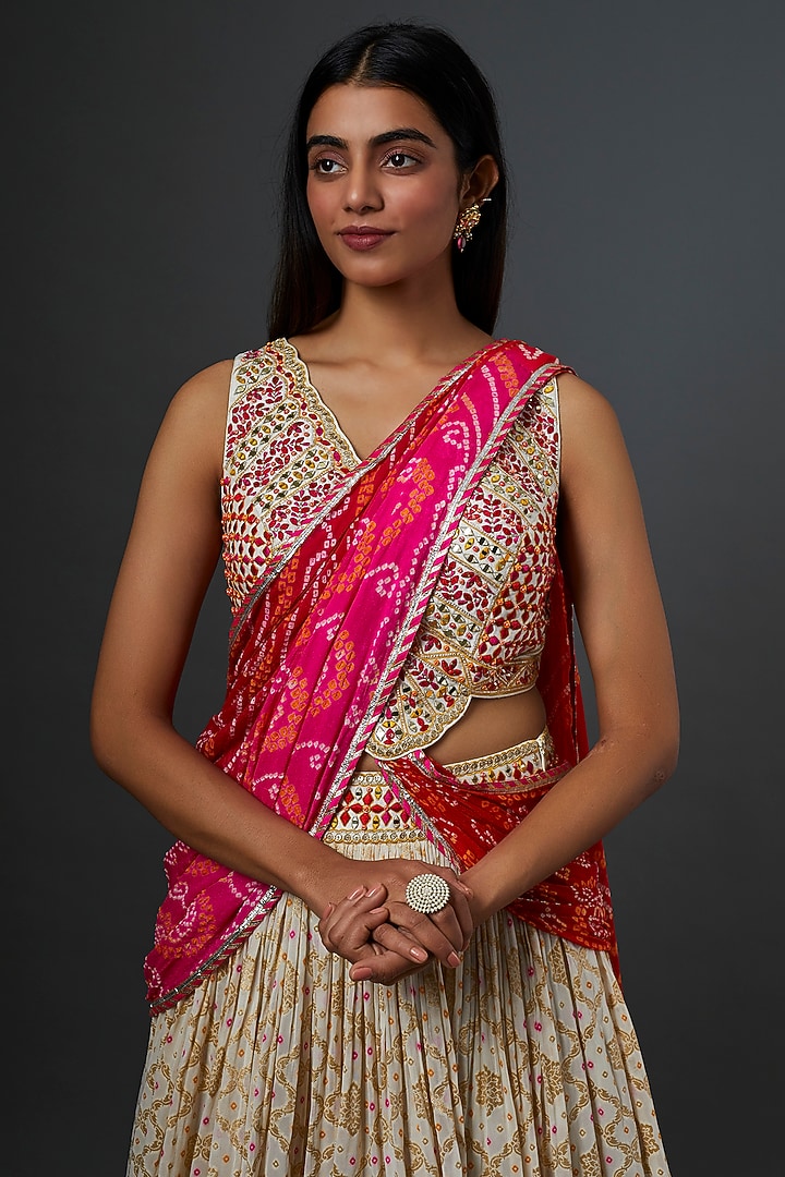 Ivory Embroidered Wedding Lehenga Set by Jiya by Veer Designs at Pernia's Pop Up Shop