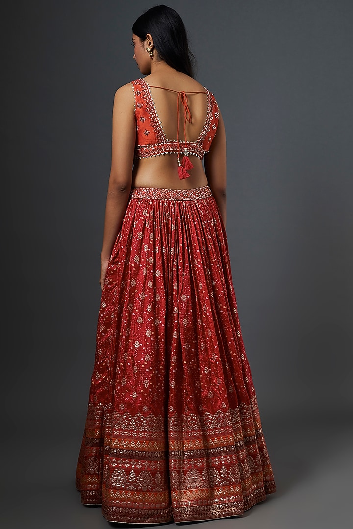 Red Embroidered Wedding Lehenga Set by Jiya by Veer Designs at Pernia's Pop Up Shop
