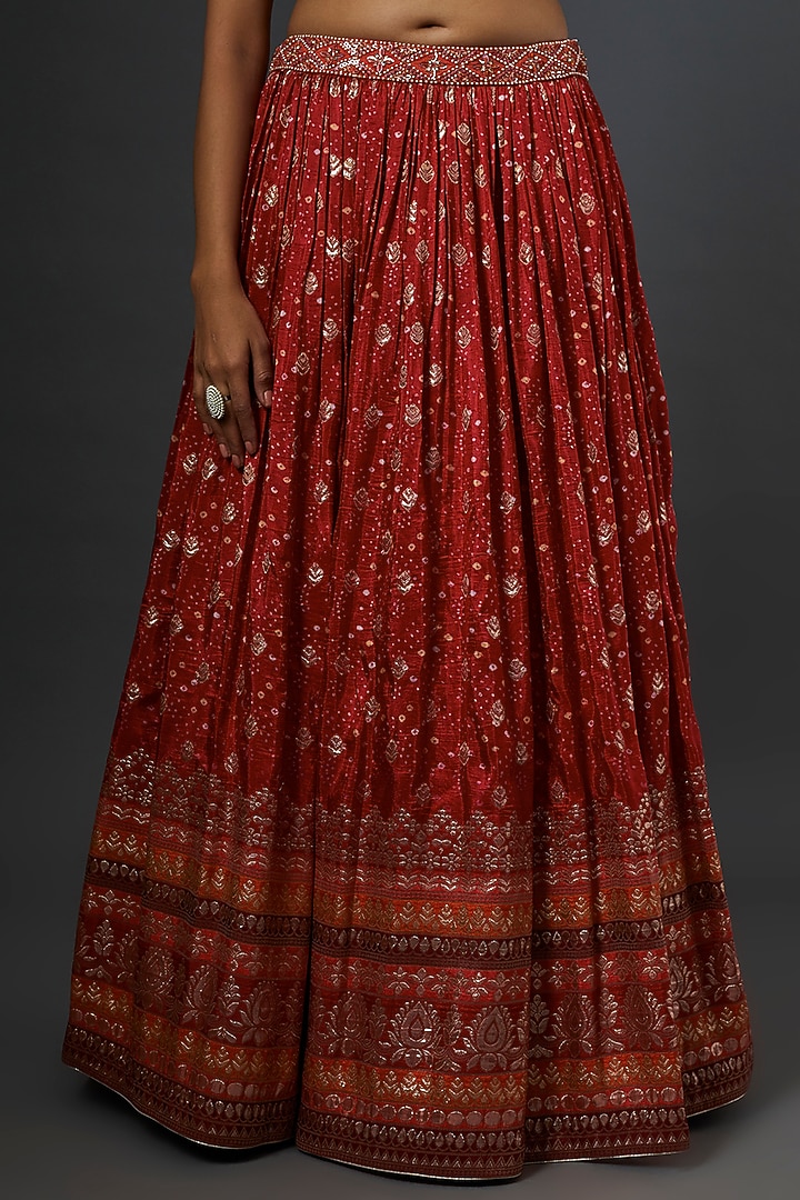 Red Embroidered Wedding Lehenga Set by Jiya by Veer Designs at Pernia's Pop Up Shop