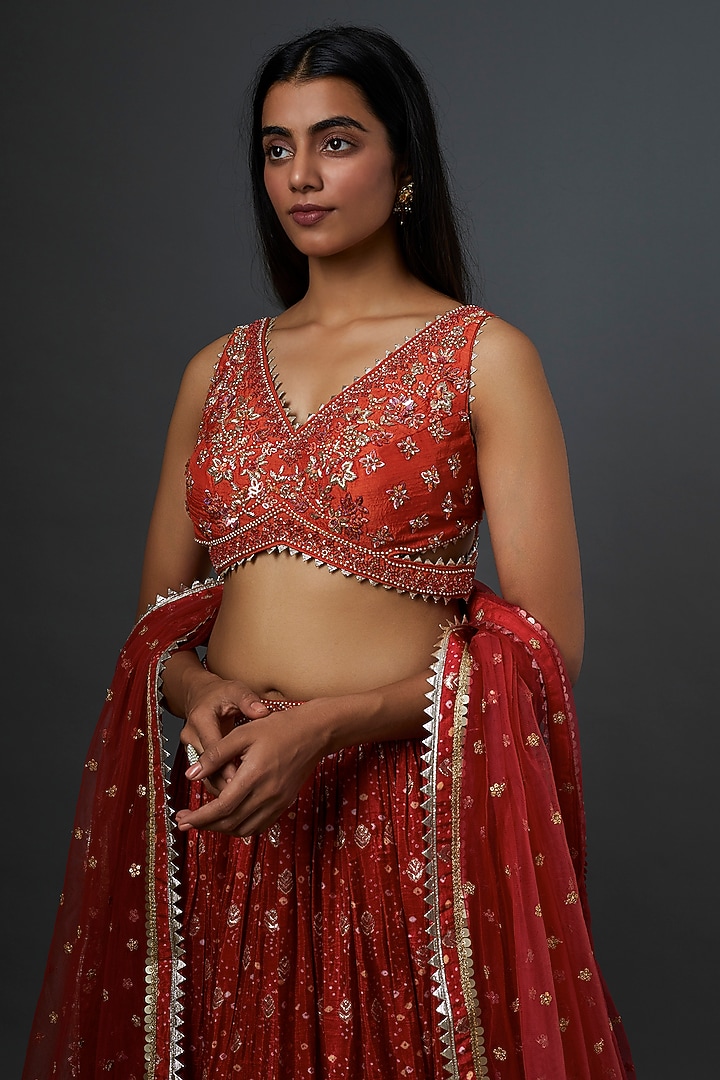 Red Embroidered Wedding Lehenga Set by Jiya by Veer Designs at Pernia's Pop Up Shop