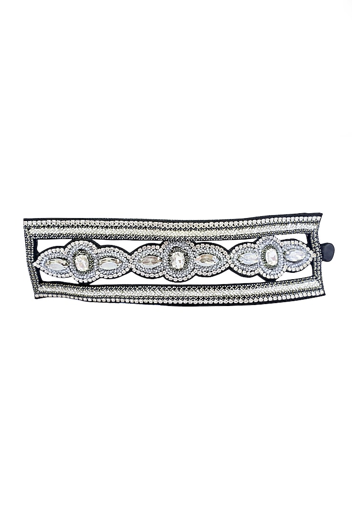 Silver Hand Embroidered Cuff Bracelet by Jyo Das Accessories