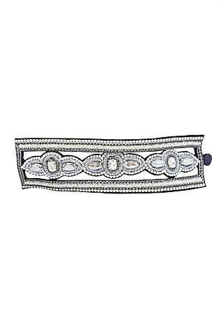 Silver Hand Embroidered Cuff Bracelet by Jyo Das Accessories