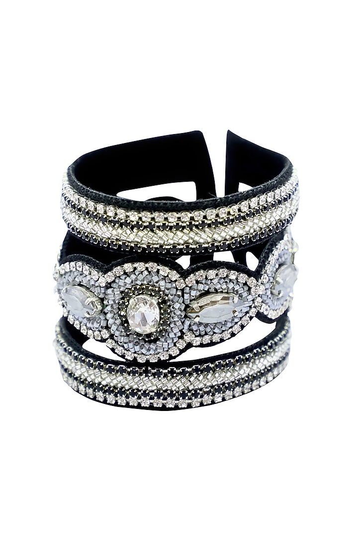Silver Hand Embroidered Cuff Bracelet by Jyo Das Accessories at Pernia's Pop Up Shop