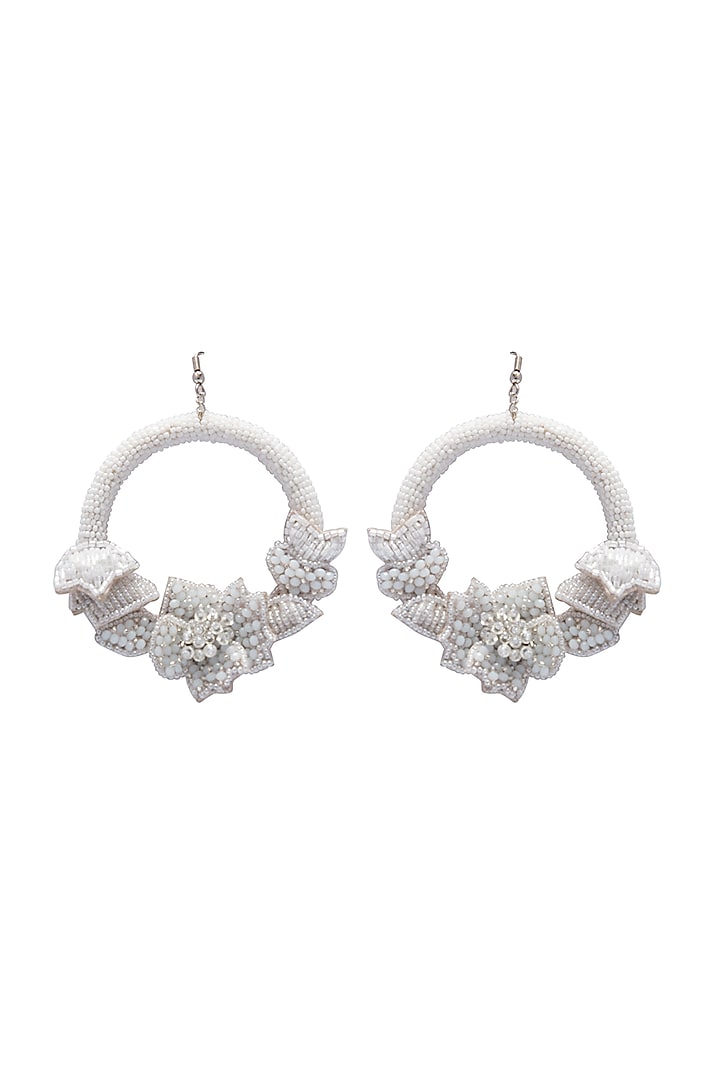 White Hand Embroidered Earrings by Jyo Das Accessories at Pernia's Pop Up Shop