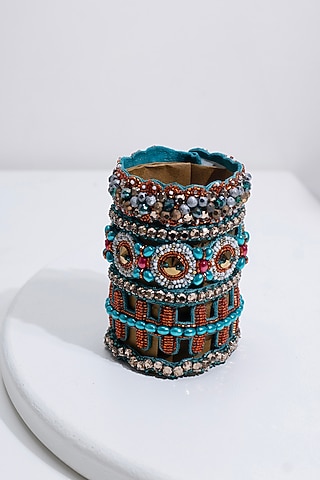 Multi-Colored Hand Embroidered Cuff Bracelet by Jyo Das Accessories