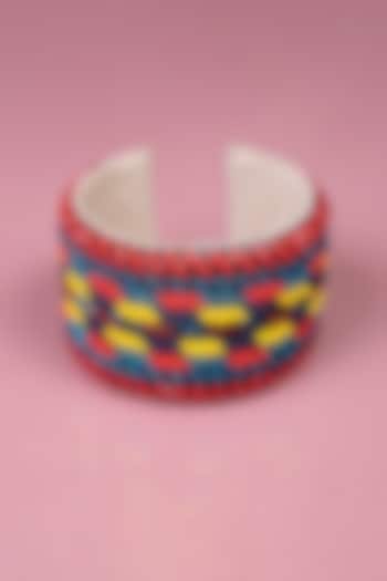 Multi-Colored Hand Embroidered Cuff Bracelet by Jyo Das Accessories