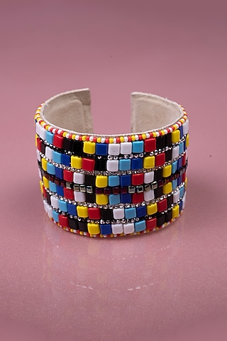 Multi-Colored Hand Embroidered Cuff Bracelet by Jyo Das Accessories