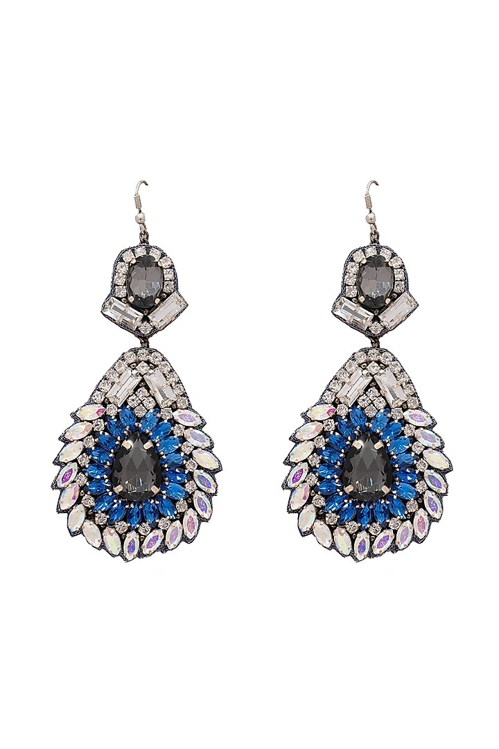 Blue Hand Embroidered Dangler Earrings by Jyo Das Accessories at Pernia's Pop Up Shop