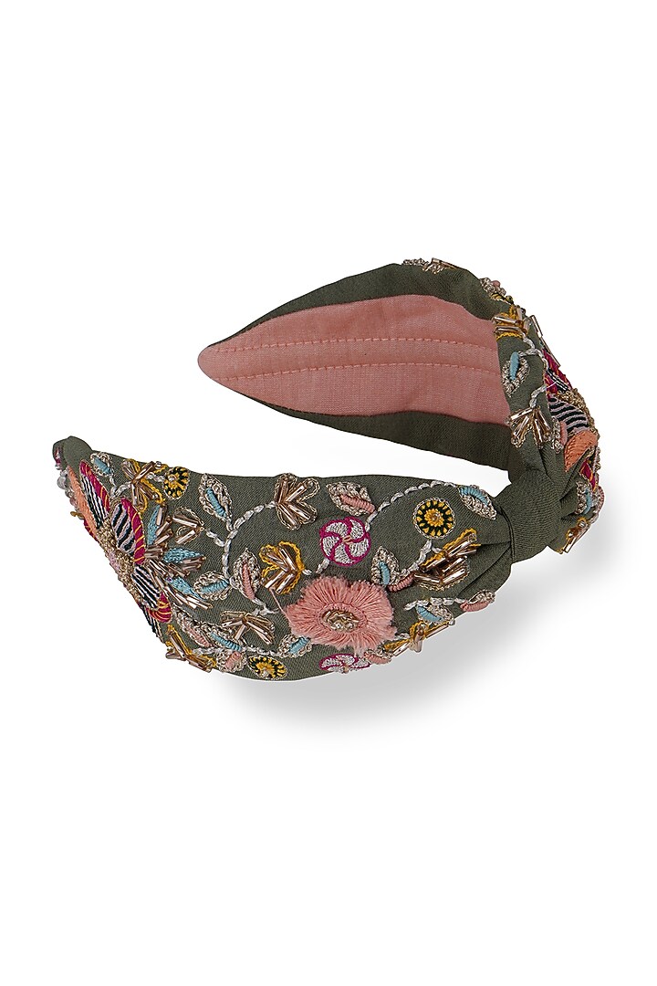 Olive Green Embroidered Headband by Joey & Pooh X Payal Singhal at Pernia's Pop Up Shop