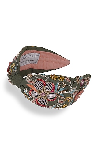 Olive Green Embroidered Headband by Joey & Pooh X Payal Singhal