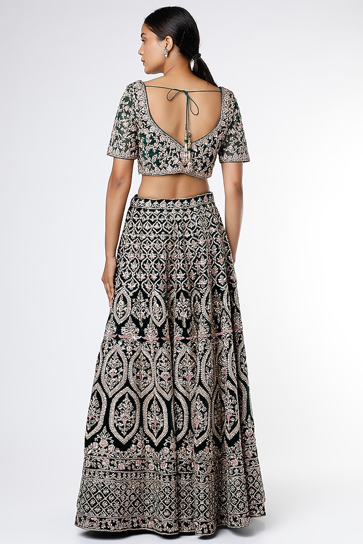 Emerald Green Embroidered Bridal Lehenga Set by Jiya by Veer Designs at Pernia's Pop Up Shop