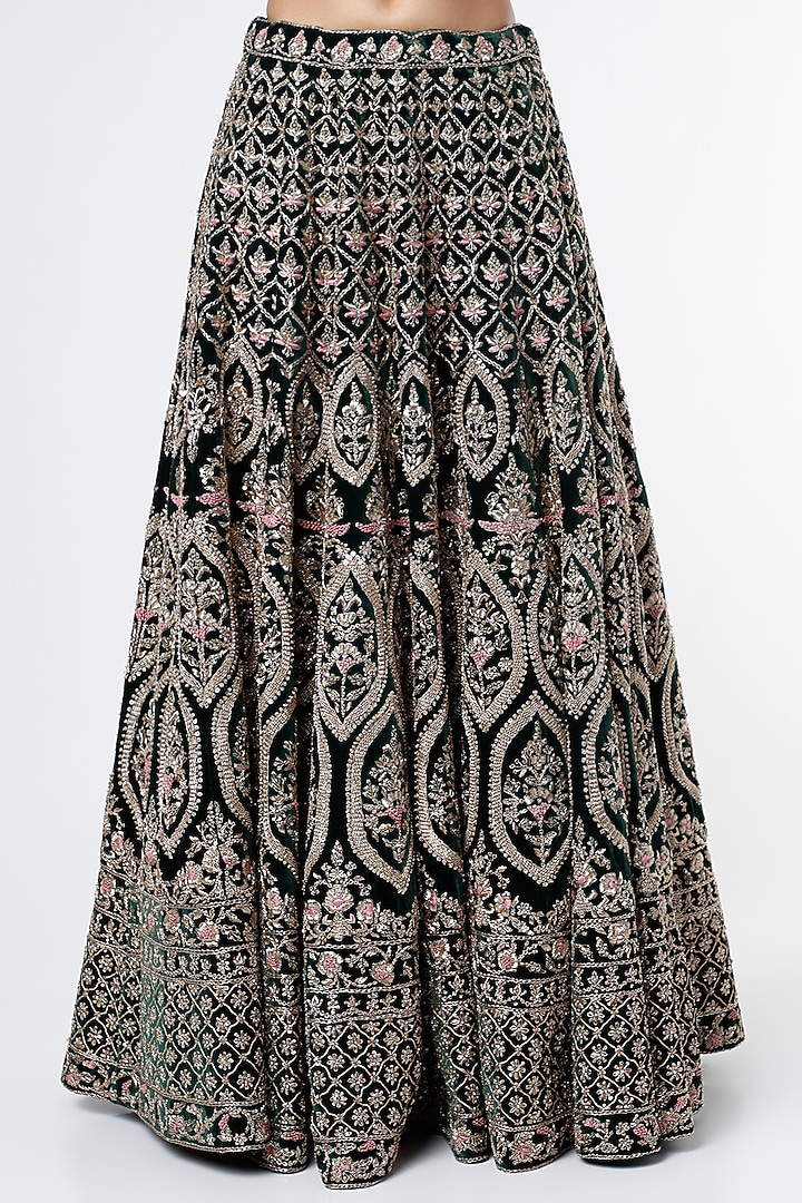 Emerald Green Embroidered Bridal Lehenga Set by Jiya by Veer Designs at Pernia's Pop Up Shop