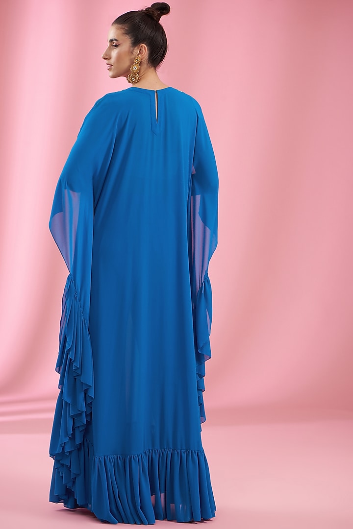 Yale Blue Georgette Embroidered Kaftan Set by Kaaisha by Shalini at Pernia's Pop Up Shop