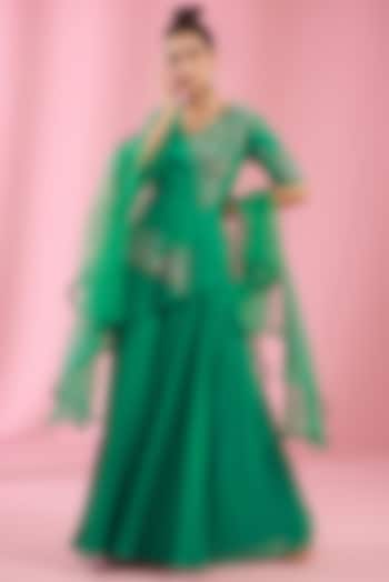 Green Georgette Sharara Set by Kaaisha by Shalini