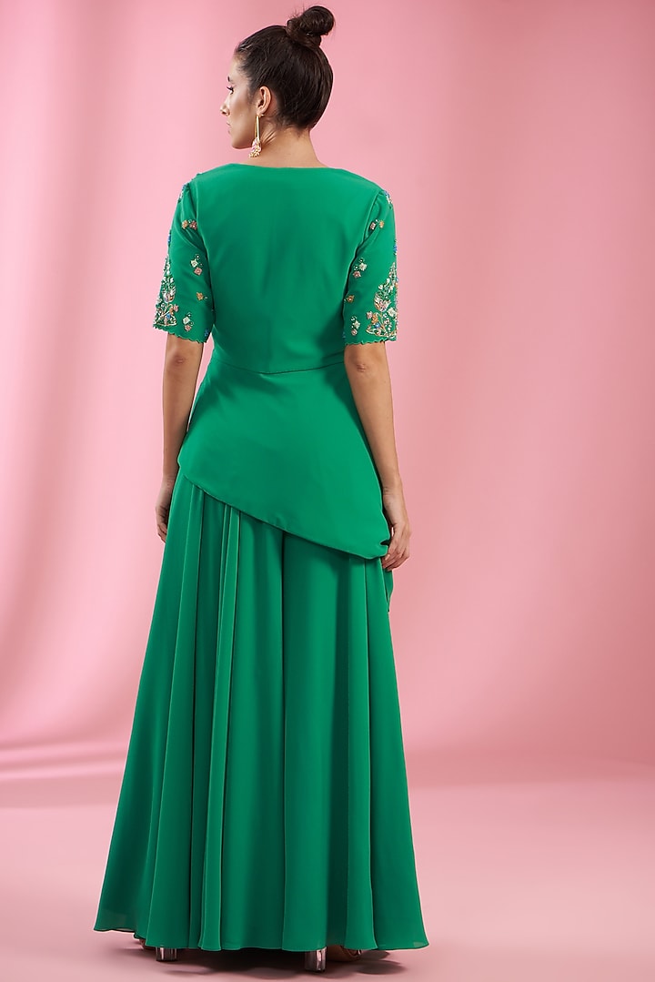 Green Georgette Wedding Sharara Set by Kaaisha by Shalini at Pernia's Pop Up Shop