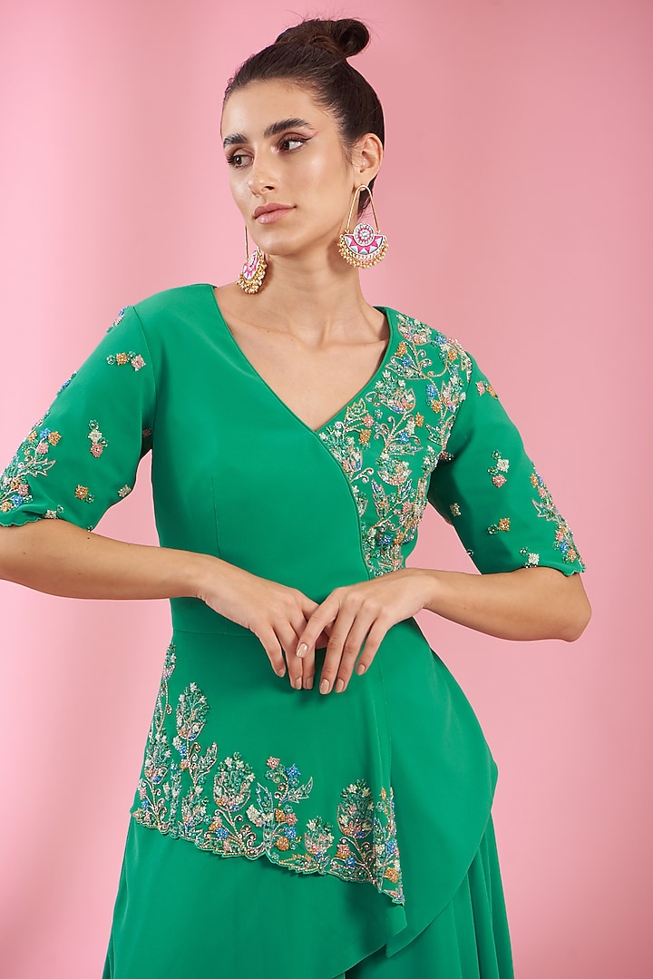 Green Georgette Wedding Sharara Set by Kaaisha by Shalini at Pernia's Pop Up Shop
