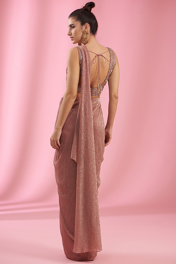 Mauve Italian Lycra Draped Wedding Saree Set by Kaaisha by Shalini at Pernia's Pop Up Shop