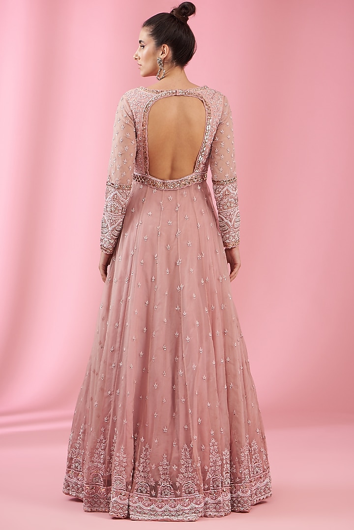 Pink Georgette & Organza Embroidered Bridal Anarkali Set by Kaaisha by Shalini at Pernia's Pop Up Shop