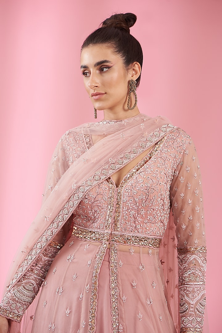 Pink Georgette & Organza Embroidered Bridal Anarkali Set by Kaaisha by Shalini at Pernia's Pop Up Shop