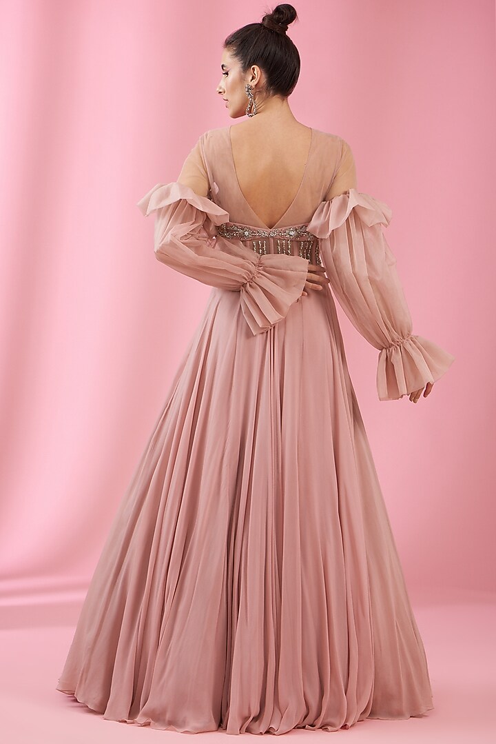 Pink Georgette & Organza Embroidered Engagement Gown by Kaaisha by Shalini at Pernia's Pop Up Shop