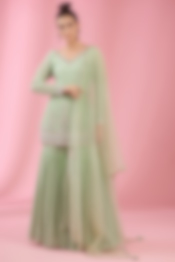 Sea Green Georgette Sharara Set by Kaaisha by Shalini at Pernia's Pop Up Shop