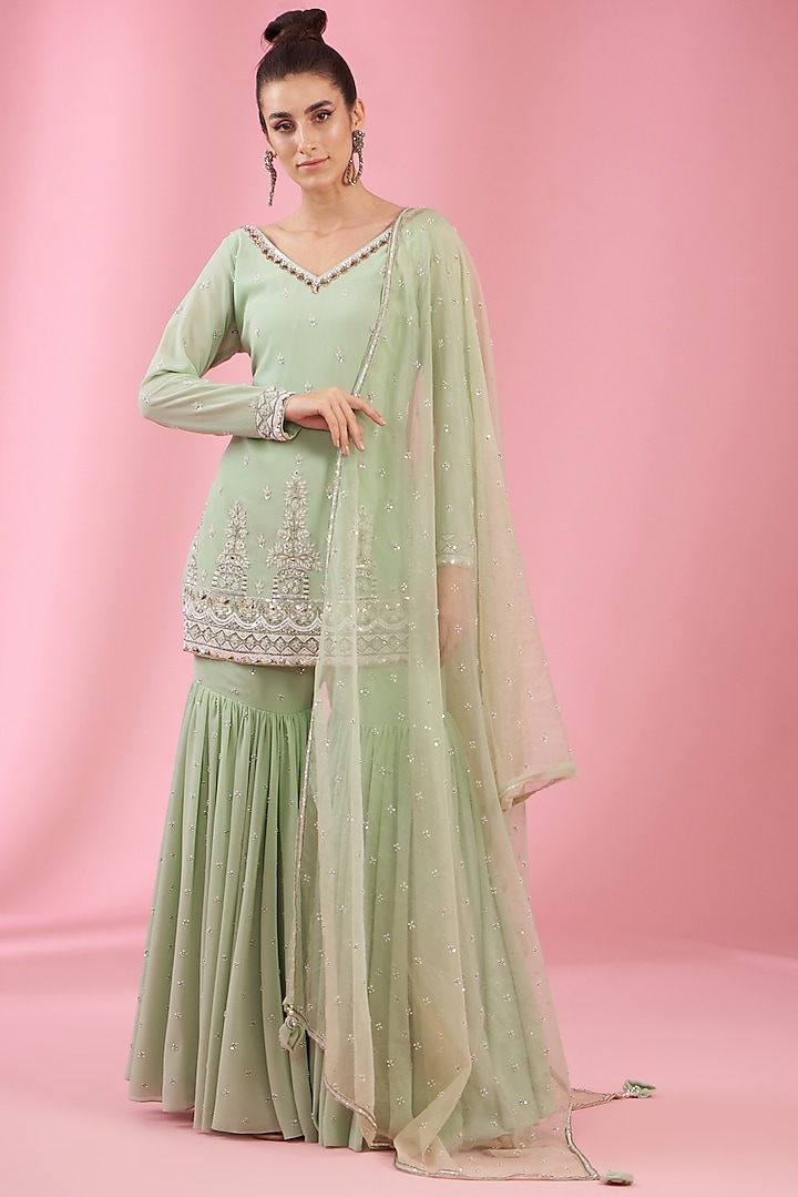 Sea Green Georgette Sharara Set by Kaaisha by Shalini at Pernia's Pop Up Shop