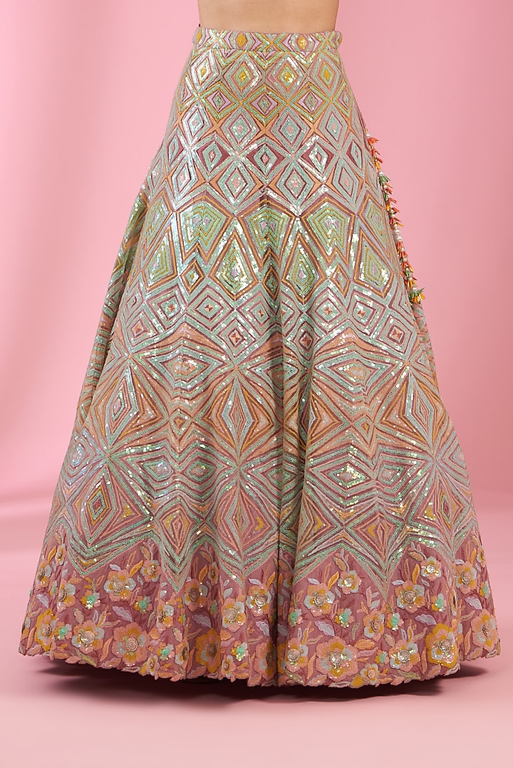 Multi-Colored Tulle Net Embroidered Wedding Lehenga Set by Kaaisha by Shalini at Pernia's Pop Up Shop