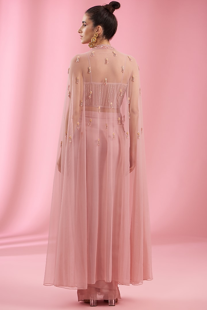 Pink Organza & Net Embroidered Cape Set by Kaaisha by Shalini at Pernia's Pop Up Shop