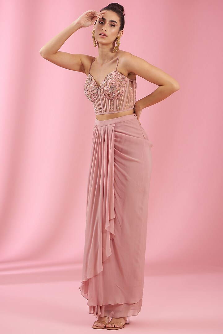 Pink Organza & Net Embroidered Cape Set by Kaaisha by Shalini at Pernia's Pop Up Shop