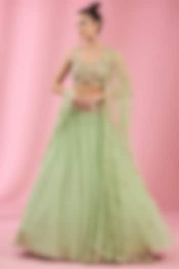 Sea Green Georgette Embroidered Wedding Lehenga Set by Kaaisha by Shalini at Pernia's Pop Up Shop