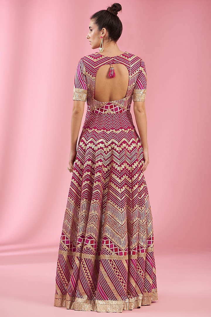 Red Georgette Embellished Party Wear Anarkali Set by Kaaisha by Shalini at Pernia's Pop Up Shop