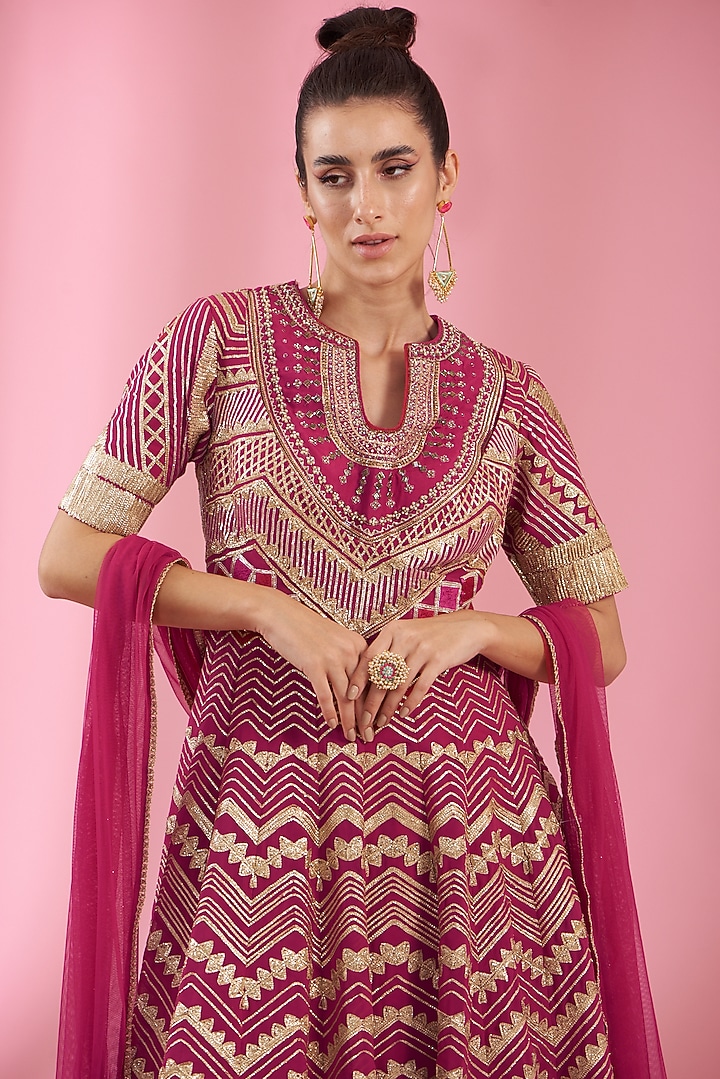 Red Georgette Embellished Party Wear Anarkali Set by Kaaisha by Shalini at Pernia's Pop Up Shop