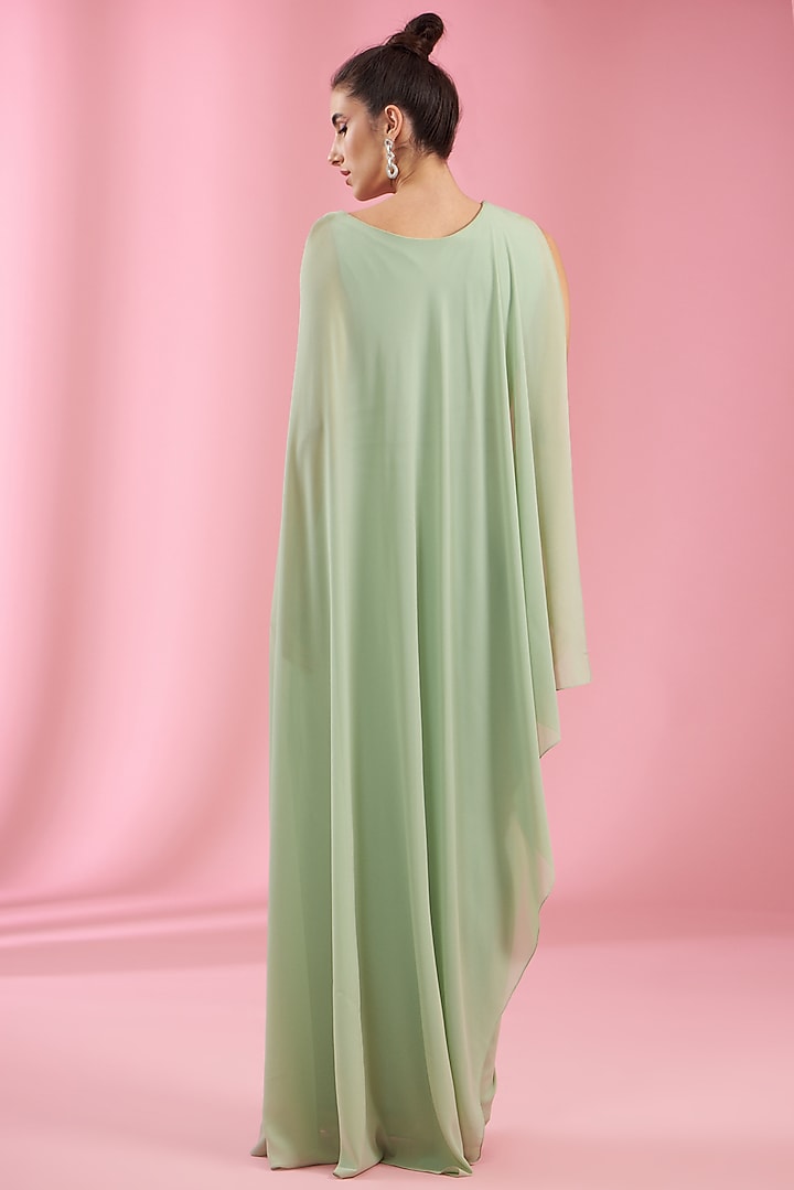 Sea Green Georgette Draped Party Wear Gown by Kaaisha by Shalini at Pernia's Pop Up Shop