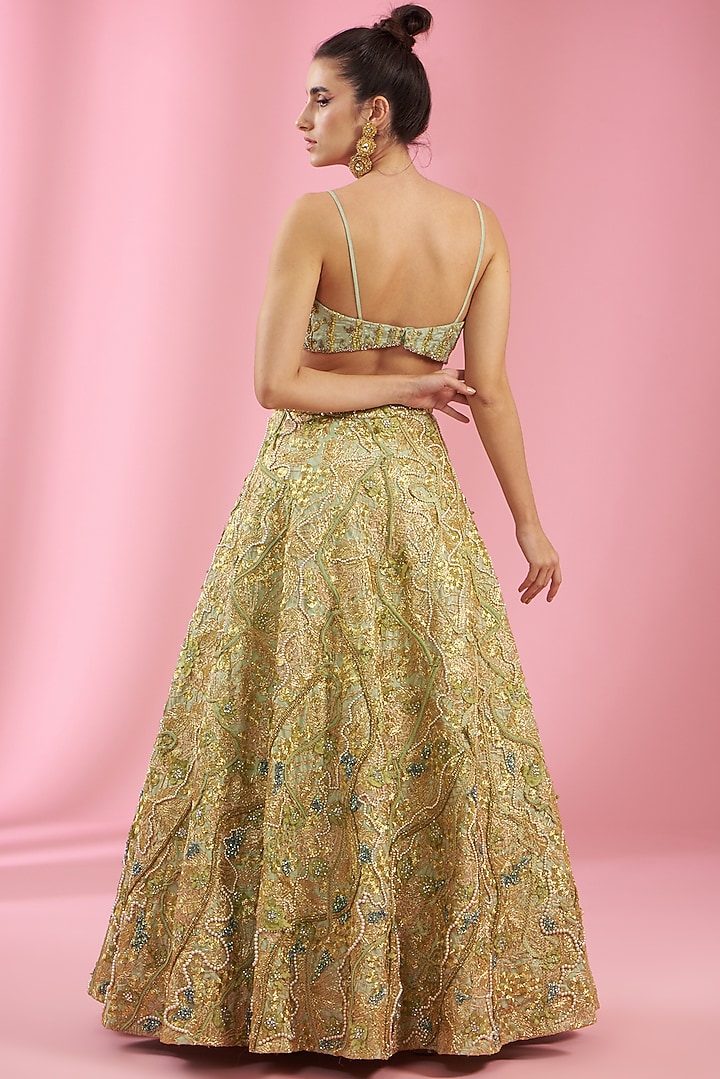 Gold Silk Embellished Wedding Lehenga Set by Kaaisha by Shalini at Pernia's Pop Up Shop