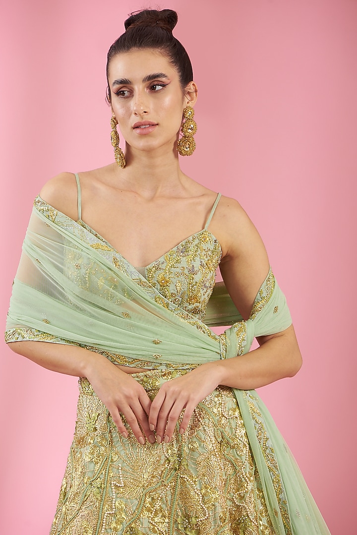 Gold Silk Embellished Wedding Lehenga Set by Kaaisha by Shalini at Pernia's Pop Up Shop