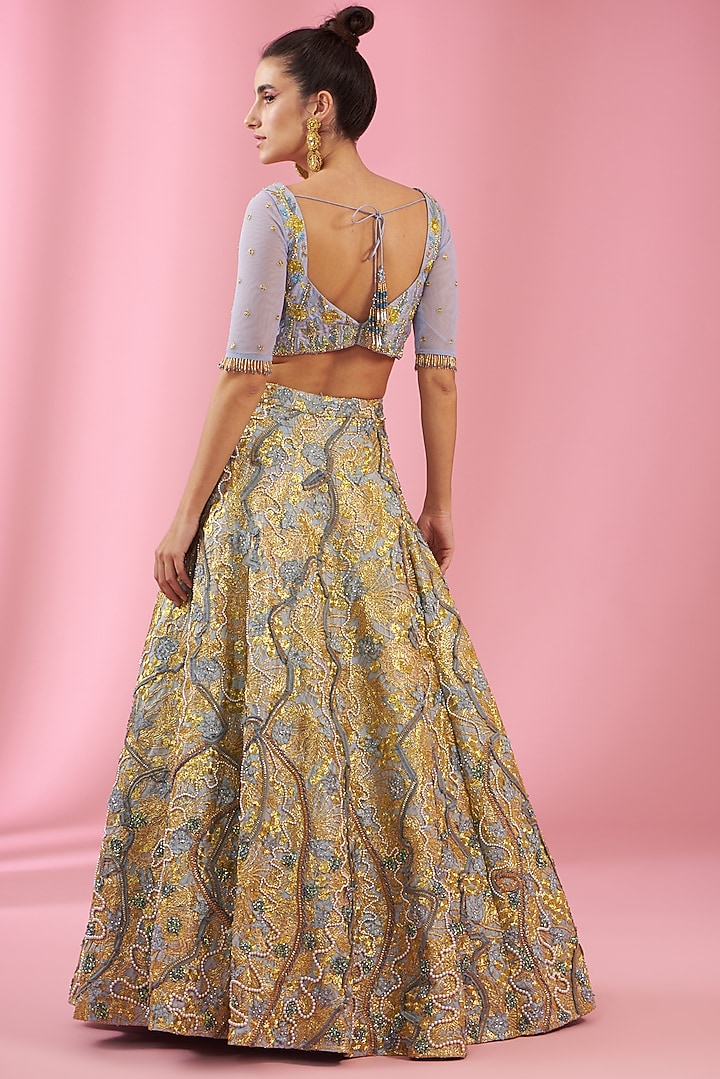 Ash Grey Silk Embellished Wedding Lehenga Set by Kaaisha by Shalini at Pernia's Pop Up Shop