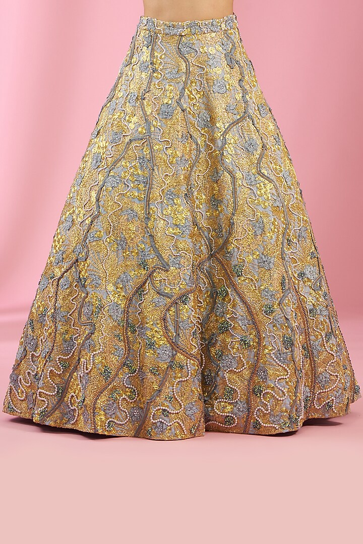 Ash Grey Silk Embellished Wedding Lehenga Set by Kaaisha by Shalini at Pernia's Pop Up Shop